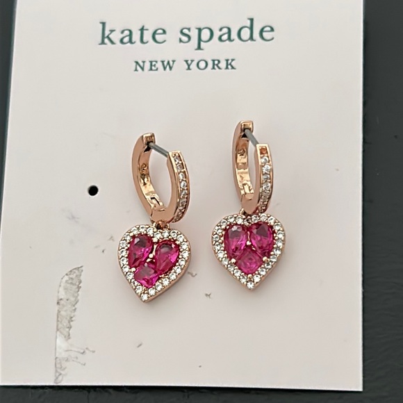 Kate Spade NWOT crystal-heart huggie hoops